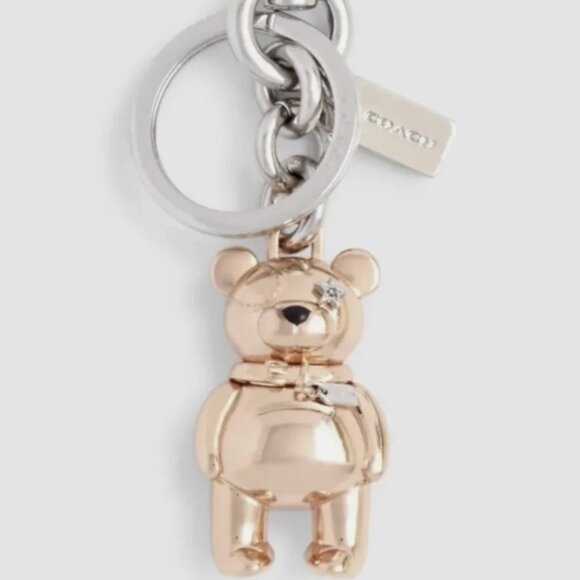 NWOT: COACH 3D Teddy Bear Bag Charm Key Chain Ring Rose Gold Tone - Picture 5 of 5